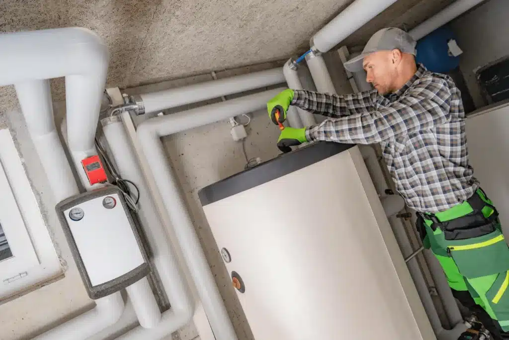 technicien rge en train d'installer un ballon thermodynamique